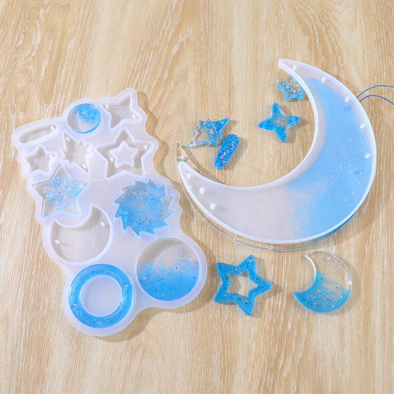 Epoxy Wind Chime Silicone Mold: Sun, Moon, Stars Pendant with Hole for DIY Decorations