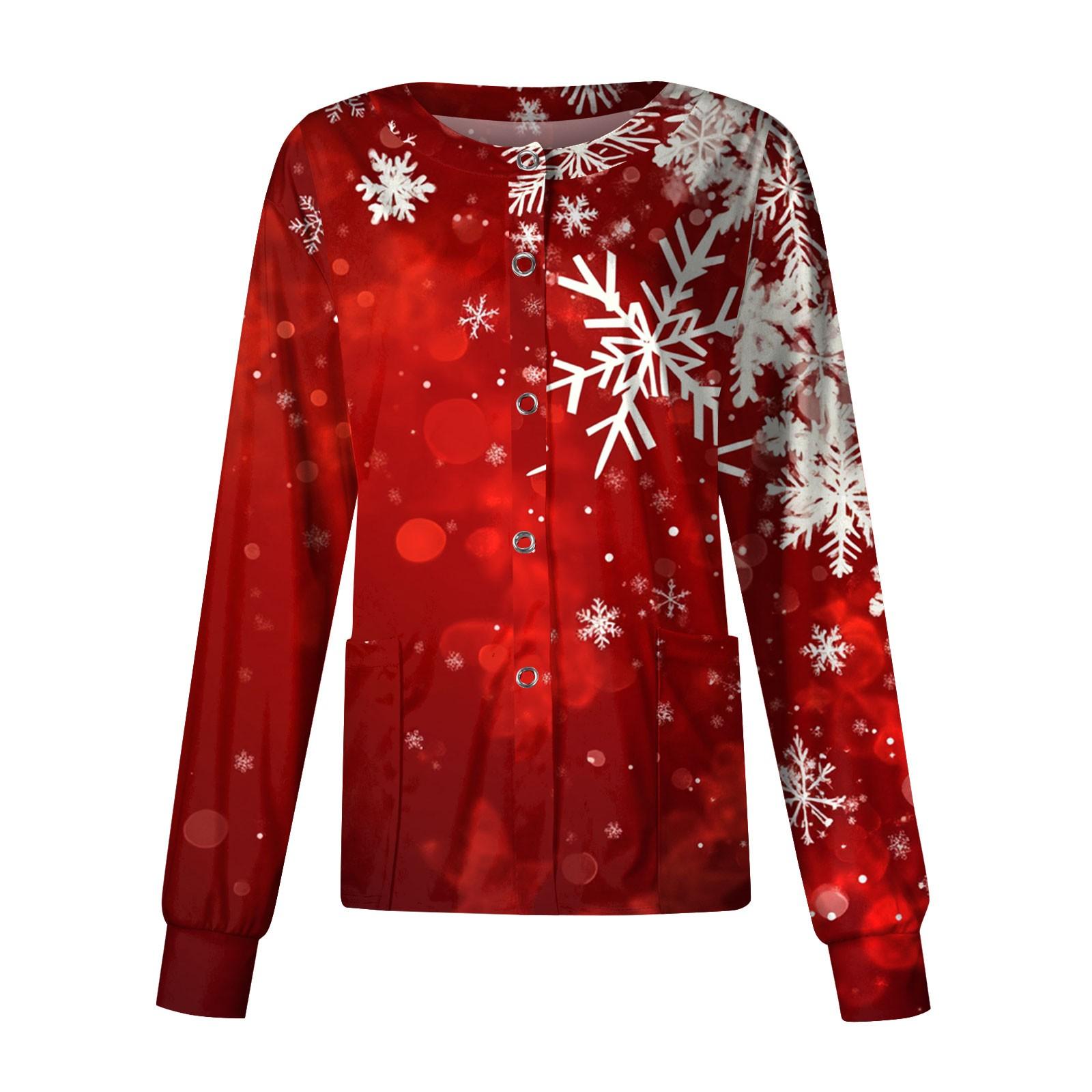 

Женская повседневная одежда с длинным рукавом и рождественским принтом, кардиган, верхняя одежда, униформа L красный