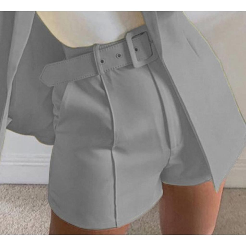 Women's Slim Fit Two Piece Suit Lapel Long Sleeve Blazer High Waist Belted Short Co-ord Outfit Set