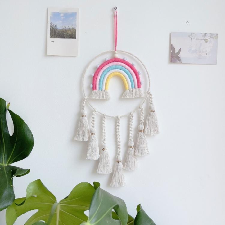 Dormitory Wall Window Handwoven Tassels Sky Rainbow Supplies for Home Office