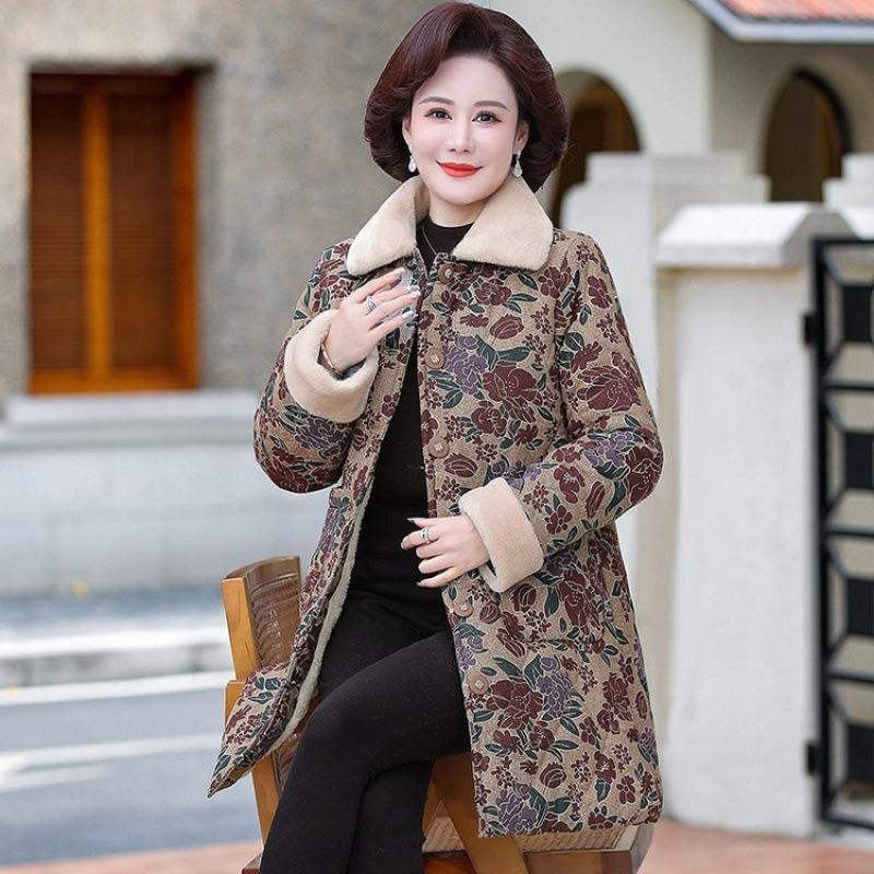 Winter neu Samt lang verdickt warm Baumwolle gepolstert Mantel mittel Damen floral Baumwolle gepolstert Jacke Baumwolle gepolstert Jacke