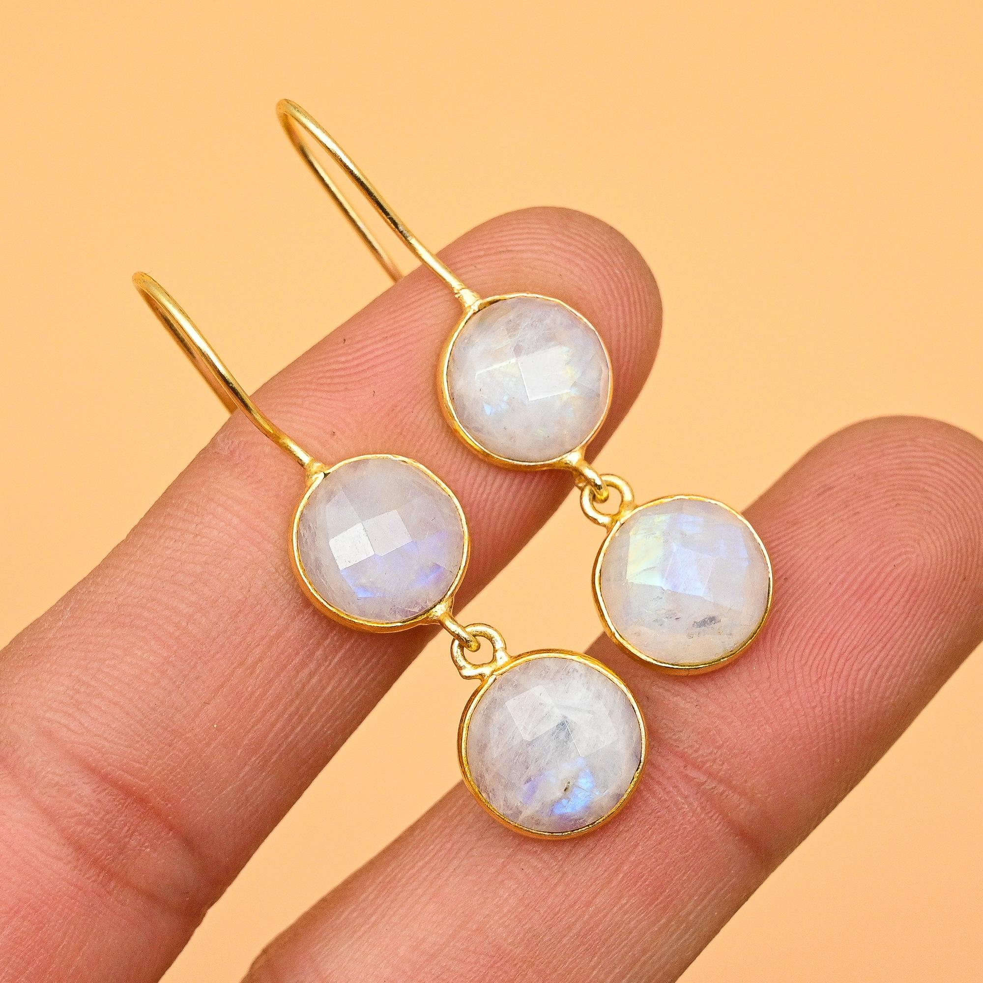 

Радужный лунный камень, 10-каратное позолоченное серебро, ювелирные женские серьги