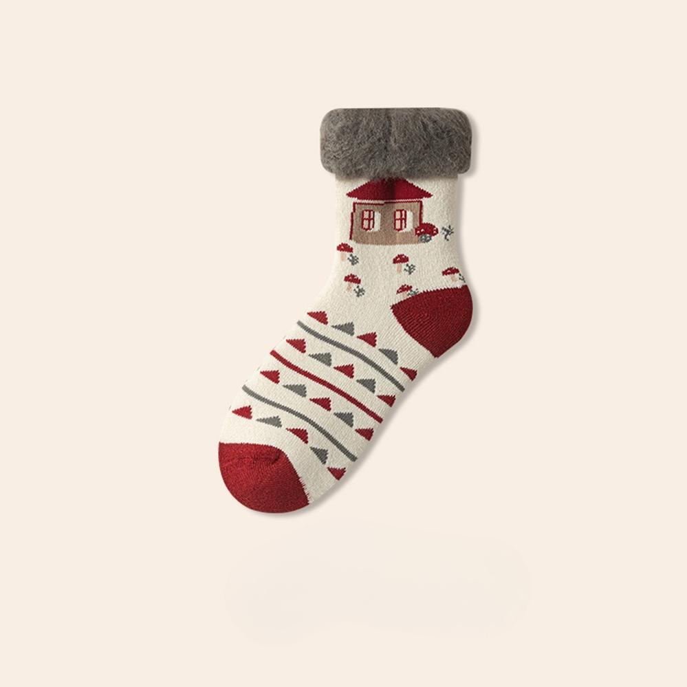 Red Socks, Winter Thick Fleece Socks, Warm and Cold-proof Snow Socks, Cartoon Cute Fleece Socks
