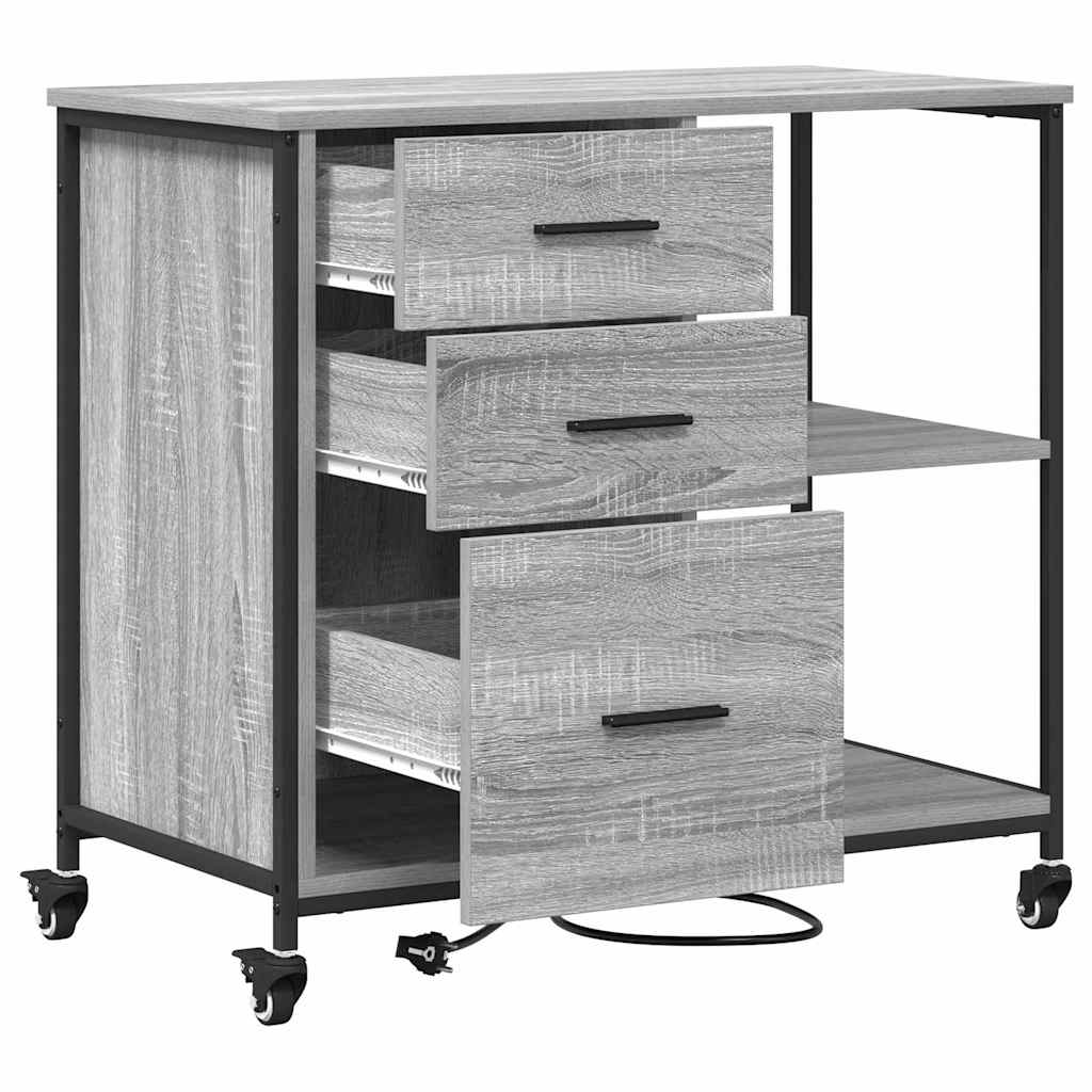 Cabinet with Charging Station on Wheels Grey Sonoma 76 x 41 x 72 cm