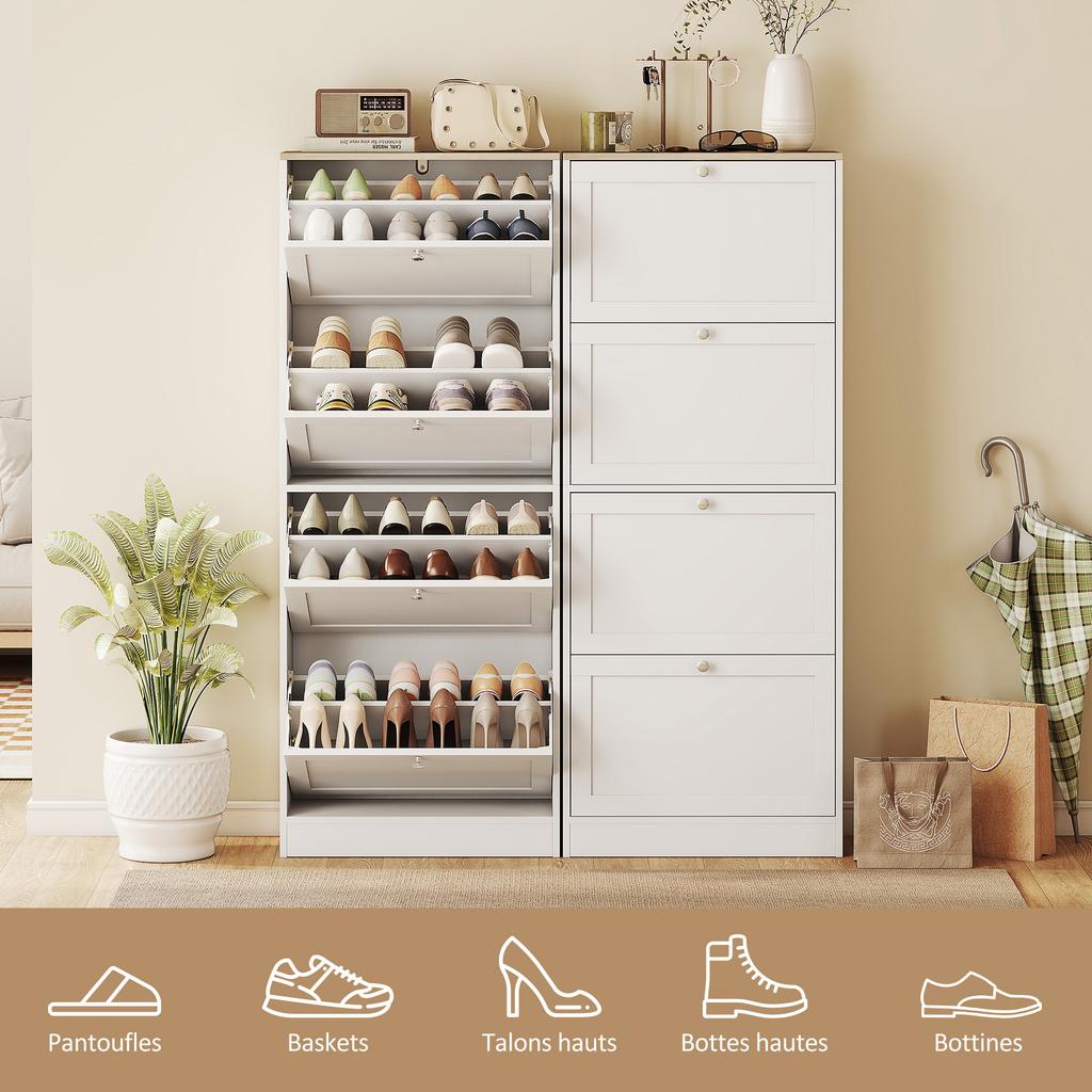 Modern Compact Four-Drawer Shoe Storage Cabinet - White