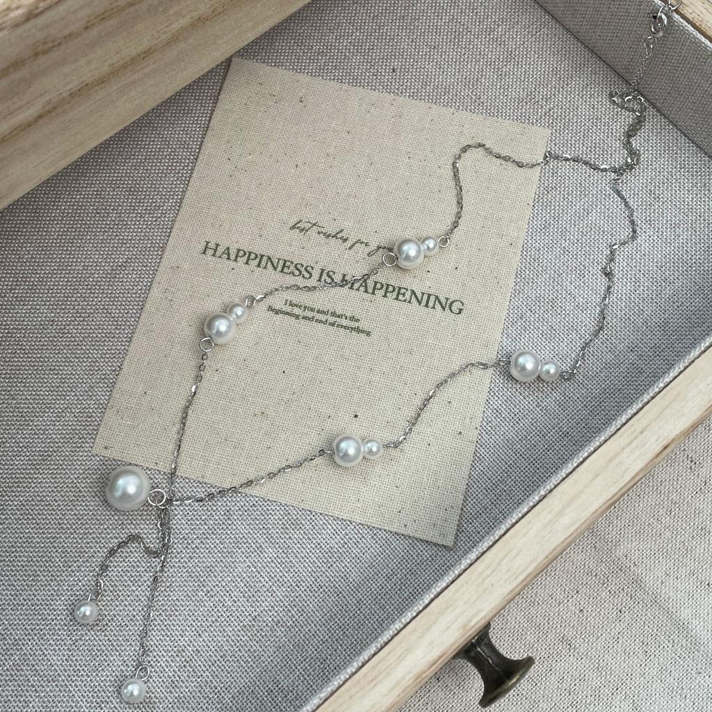 Luminous Tassel Necklace 925 Silver with High-Luster Faux Pearl a Flowing Drop of Elegance That Moves With You