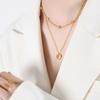 French Fashion Versatile Double-Layer Peach Heart Pendant Necklace Titanium Steel 18K Gold Retro Temperament Collarbone Chain Jewelry