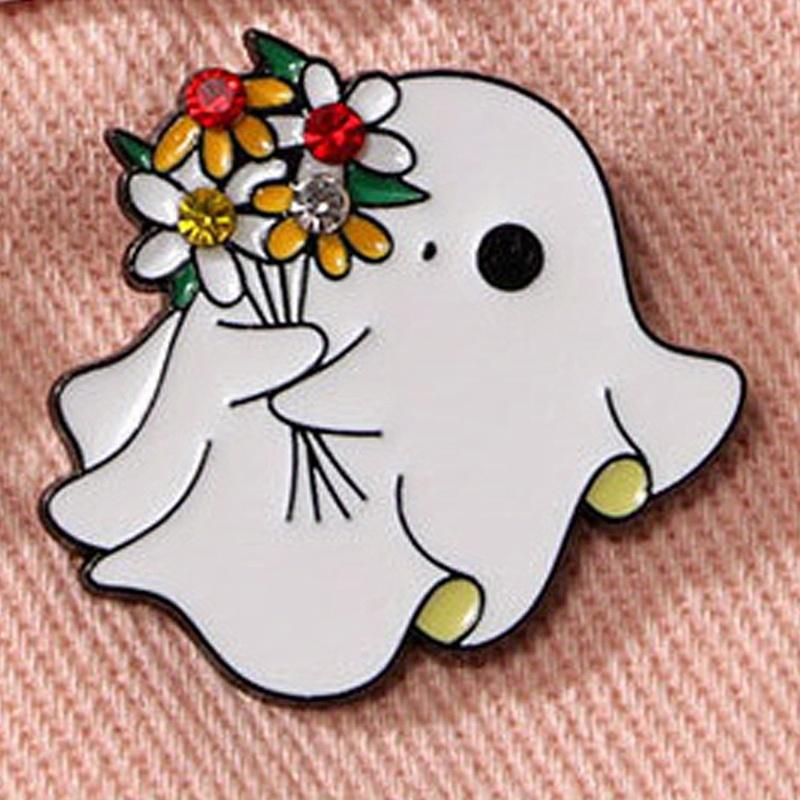 Interesting Flower Shy Ghost Brooch Cute Halloween Ghosts Badge Accessory