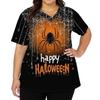 Women V Neck Short Sleeve Work Shirt Double Side Slit with Pockets Halloween Print Top Casual Comfortable Fit