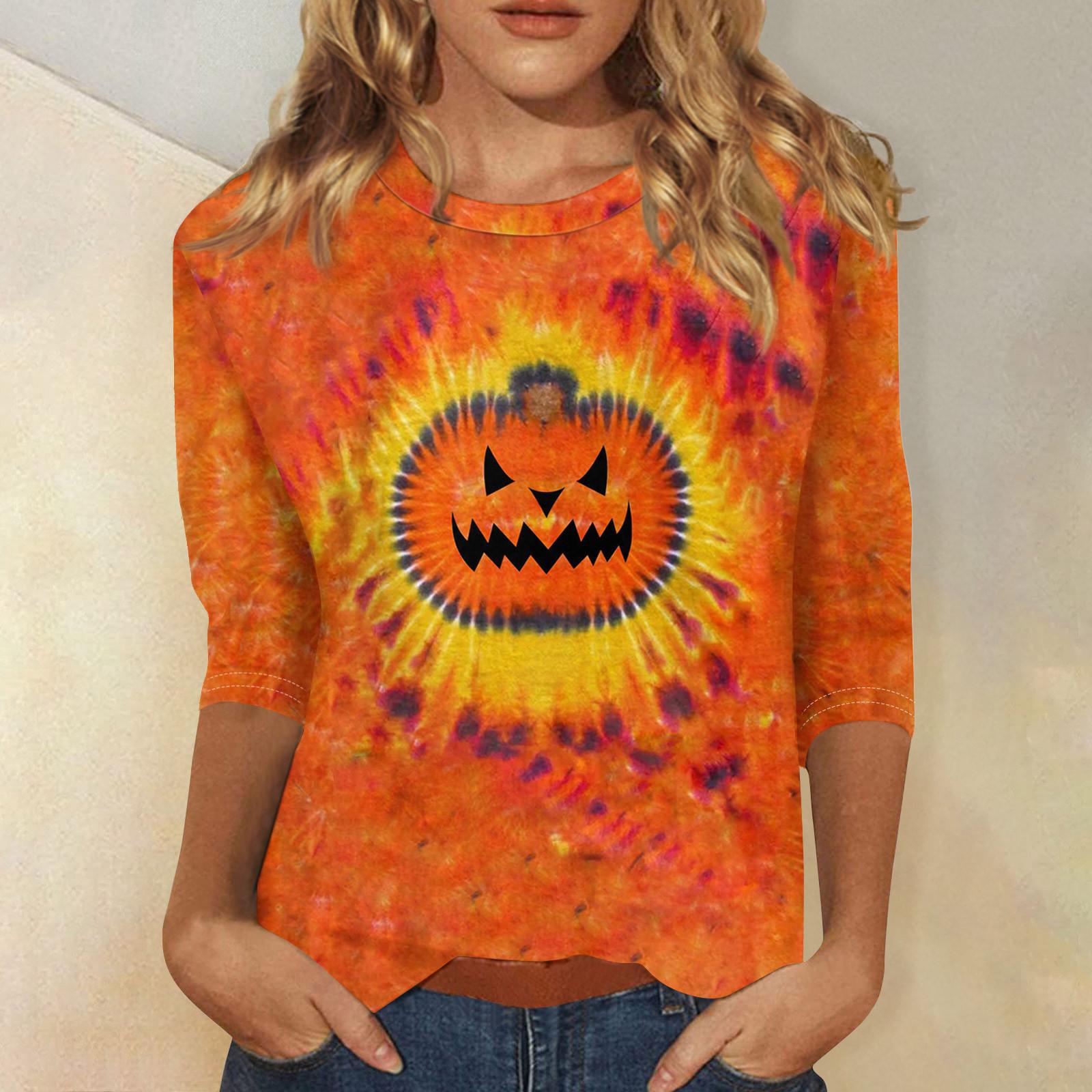 Женский хеллоуинский принт с круглым вырезом и длинными рукавами — фото 6