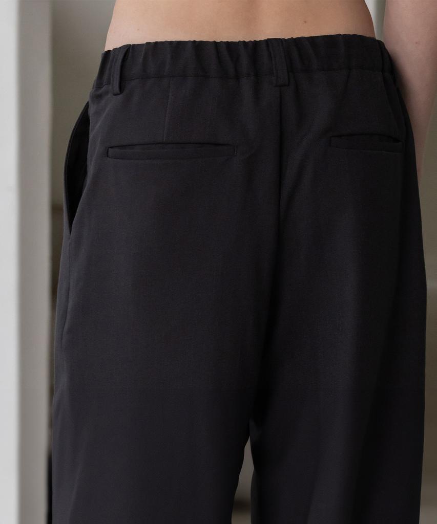 Dekkoloso Striped Single-Pleat Back Elastic Wide Pants [Black]