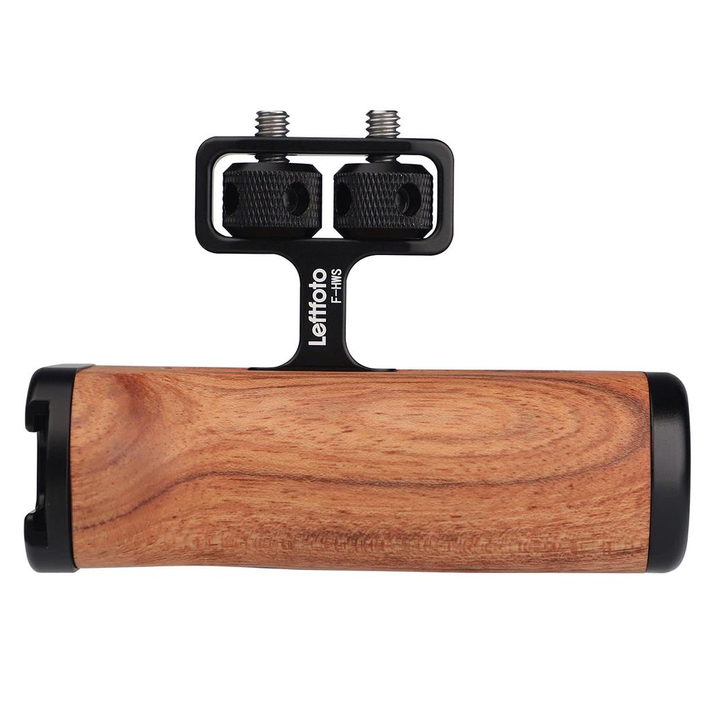 Universal Wooden Side Handle Grip for DV Video Cage Rig DSLR with Cold Shoe Mount Wood Grain 1/4" Screw, Finish.