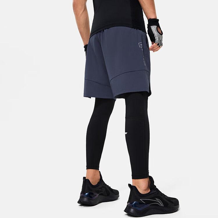 Li Ning Fitness Series Letter Print Compression Warm Sports Long Pants Men bottoms Black AULT499-1