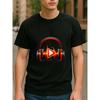 European Sizes Music Earphone Sound Wave Play Key Print, Men's Casual Short-sleeved Round-neck Pattern Printed T-shirt