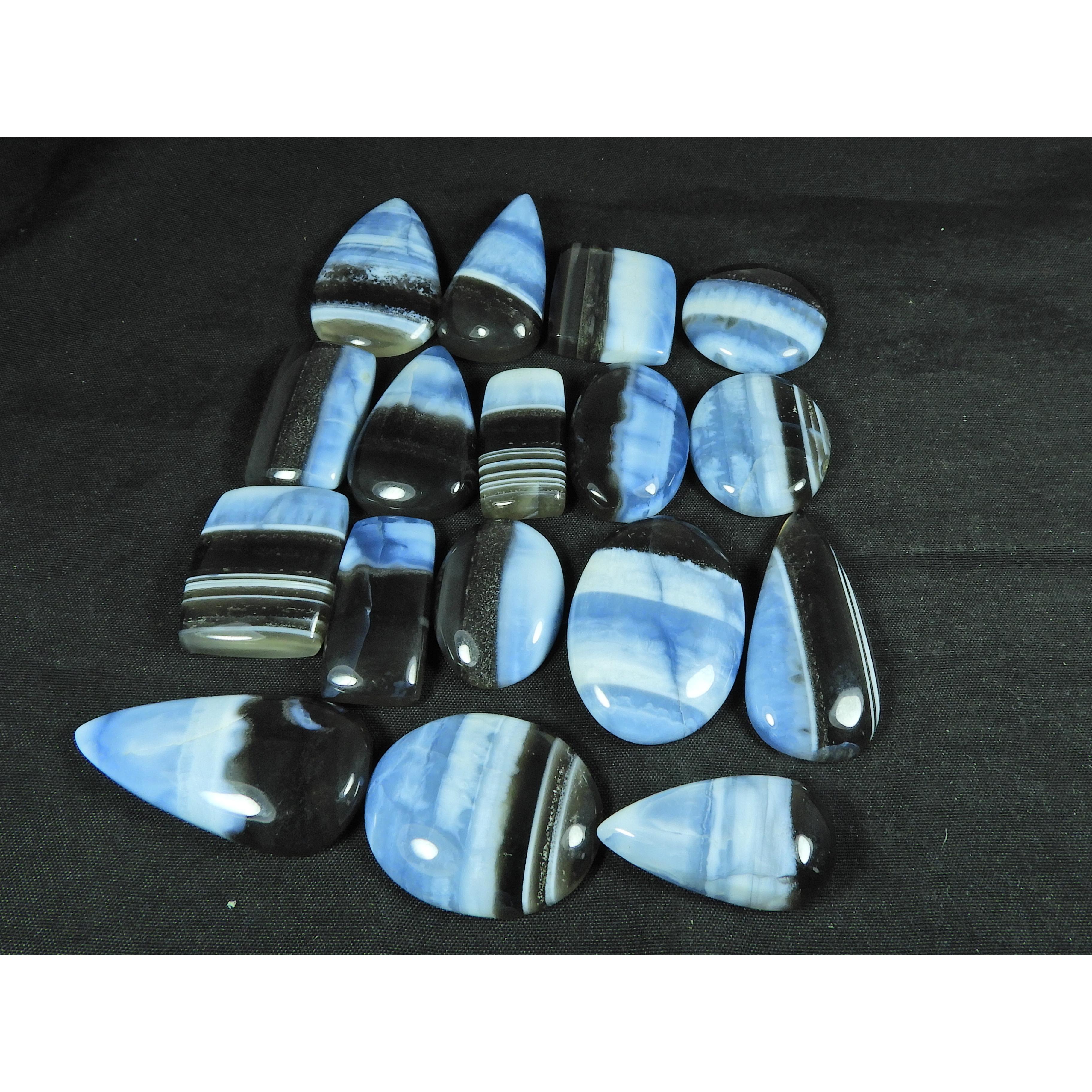 

26-36MM Natural Blue Opal Mix Shape Cabochon Loose Gemstone 17Pcs Lot 403Cts SY-394