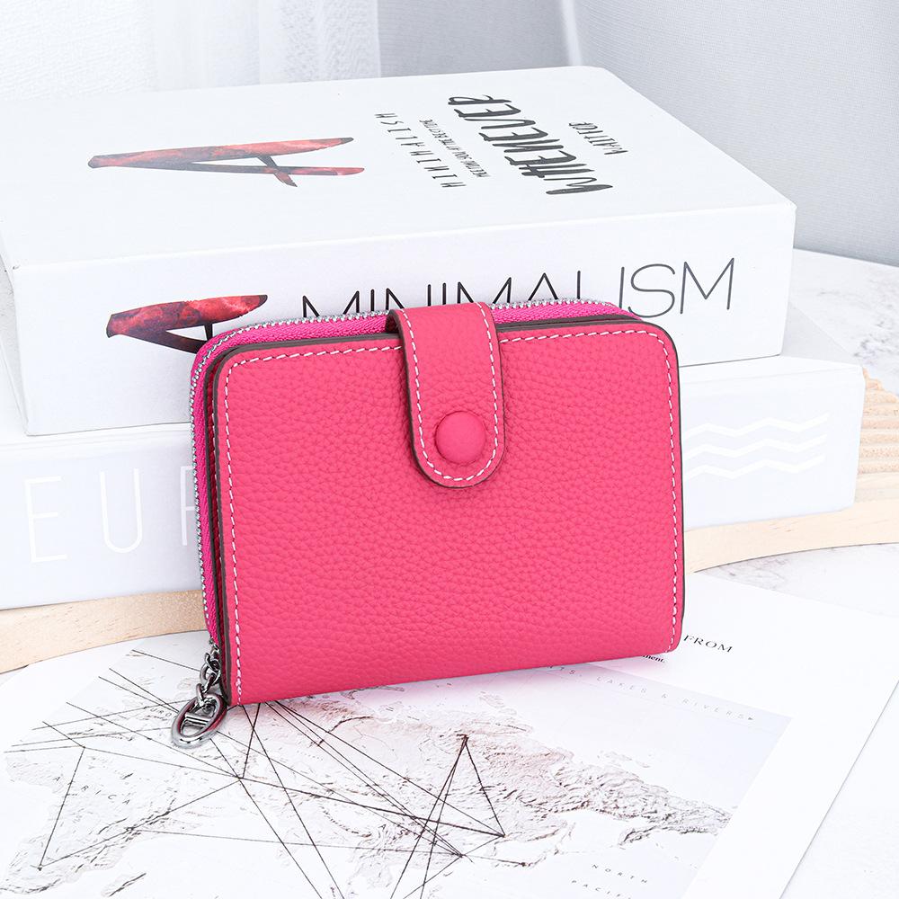 Genuine Leather Mini Wallet - Snap Button & Zipper Bifold Card Wallets, Compact Slim Purse with Multi-Card Slots for Women