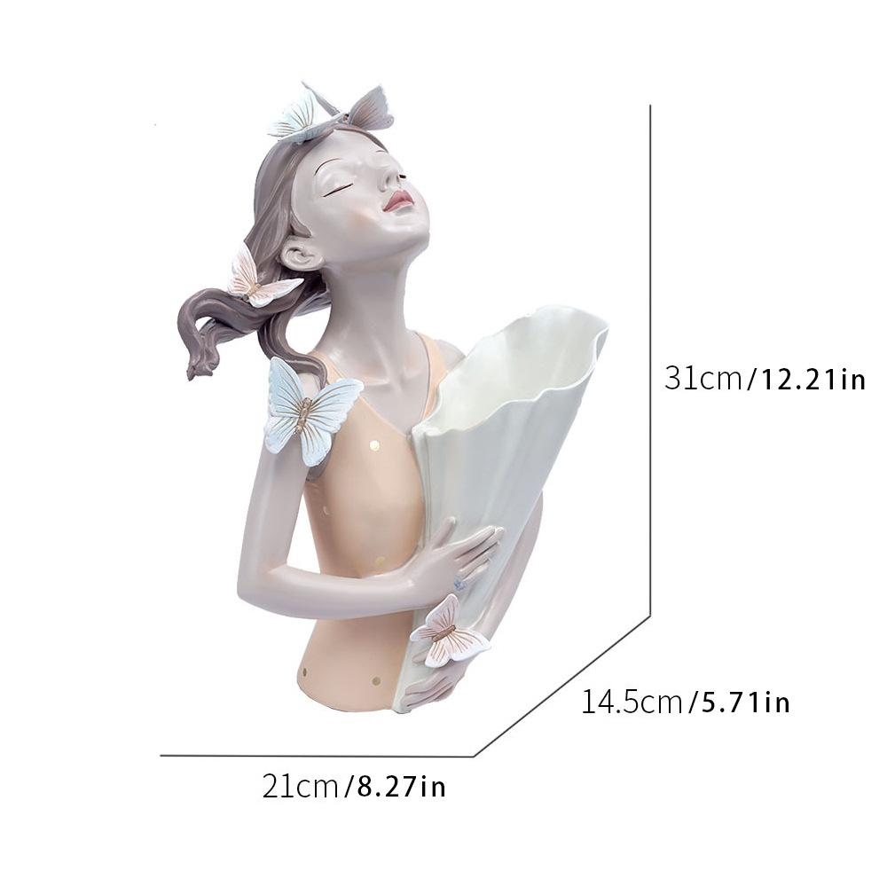 Kreatywna Moda Nordycka Dziewczynka z Motylem Bukiet Żywica Doniczka Wazon Suszone Kwiaty Lekki Luksus Miękka Dekoracja Ornament