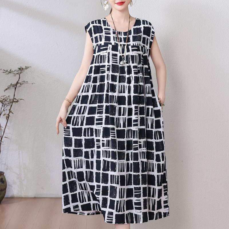 Rochie Vintage Vara Marime Plus Femeie Oversize Largi Fara Maneci Casual Elegant Rochii Lungi