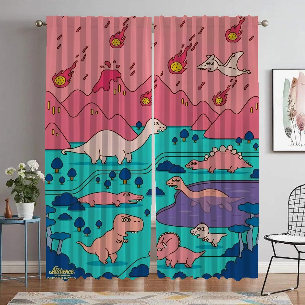 Kitchen Curtains for Camera Dinosaur Partition Tulle for Bedroom Elegant Room Curtains 2 Pieces Window Curtain Shades Living