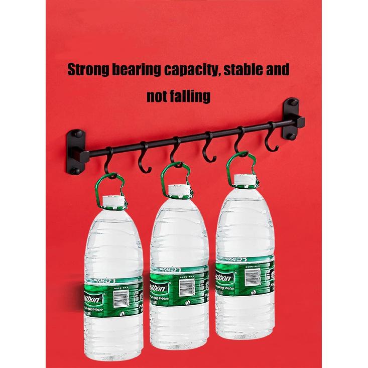 Kitchen Rail with 6 Sliding Hooks, Wall Mount Kitchen Utensil Rack, Pan and Pot Hangers Organization and Storage Holder Set, Black