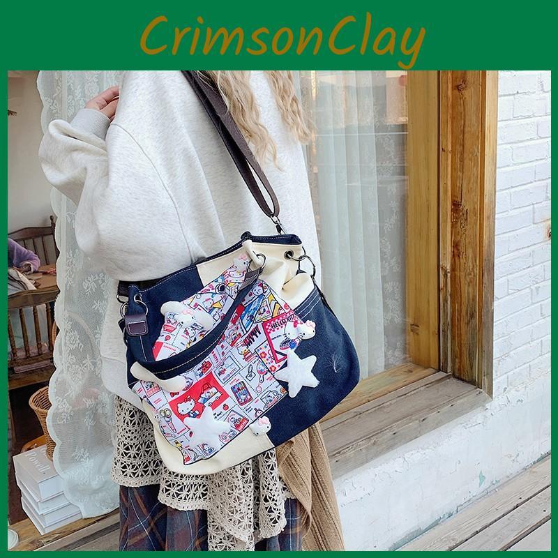 Splicing Handbag Canvas With Cute  Print And Bones Star Decorations