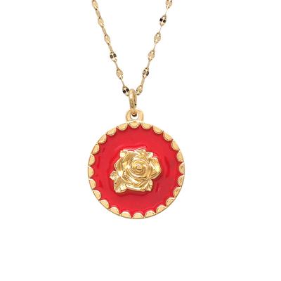 [R4450] - Colar de design em aço 'Rose Eternelle' coral dourado - 18 mm