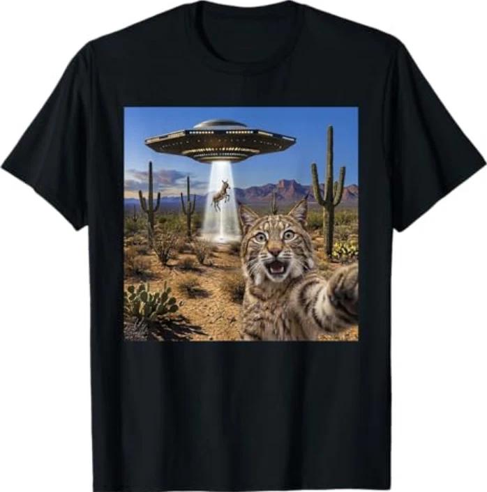 Bob Cat Selfie Ufo Abduction Arizona Desert Donkey Saguaro Tshirt S