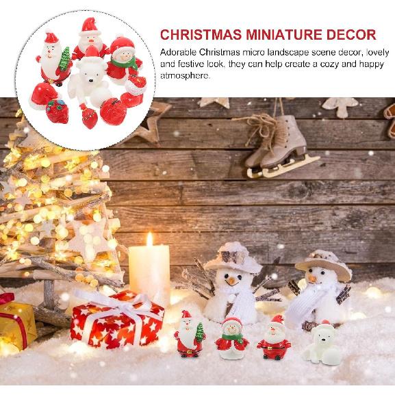 Amosfun 18pcs Christmas Miniature Decorations Mini Santa Snowman Figurine Xmas Fairy Garden Accessories Winter Holiday Party Favors Centerpieces