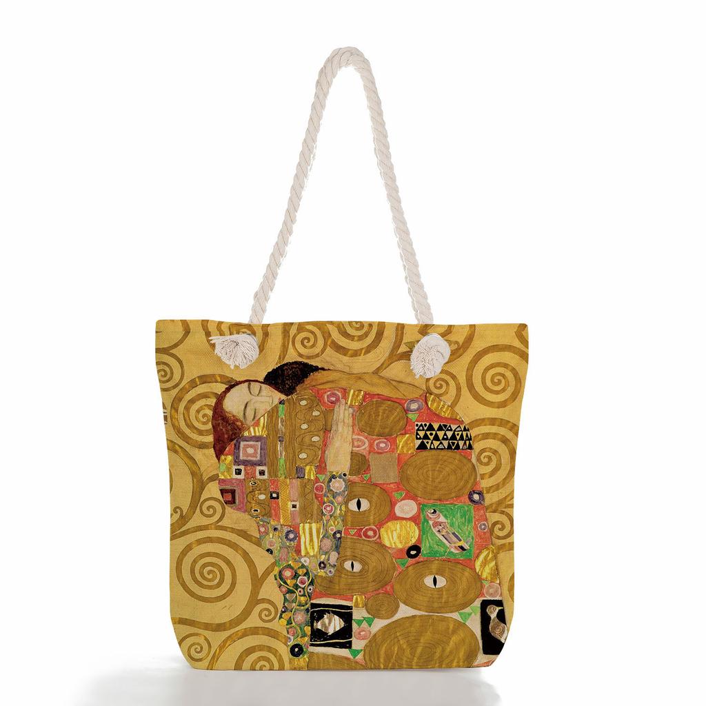 Oil Painting of a Person Print Thick Rope Single-shoulder Beach Bag 7217