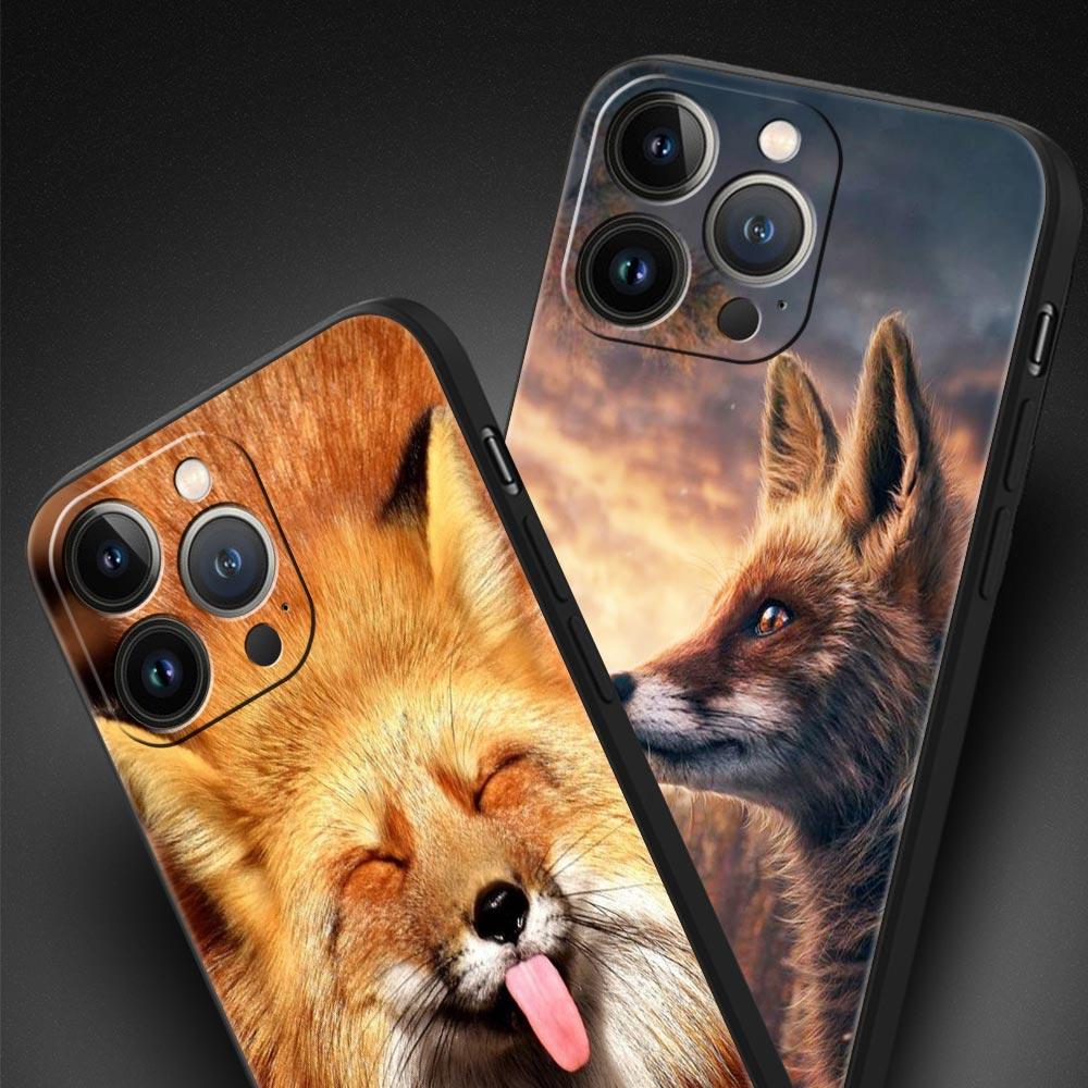 Cute Cartoon Animal Fox Phone Case For iPhone Apple 14 13 12 11 Pro Max Mini 7 8 Plus XR XS X SE 2020 Black Silicone Cover Coque