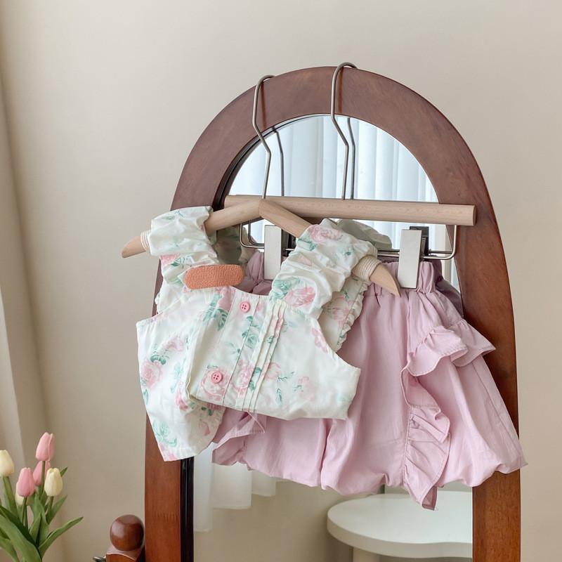 Cute Sweetheart Blue Floral Sleeveless Top And Short Pants Baby Girl Set