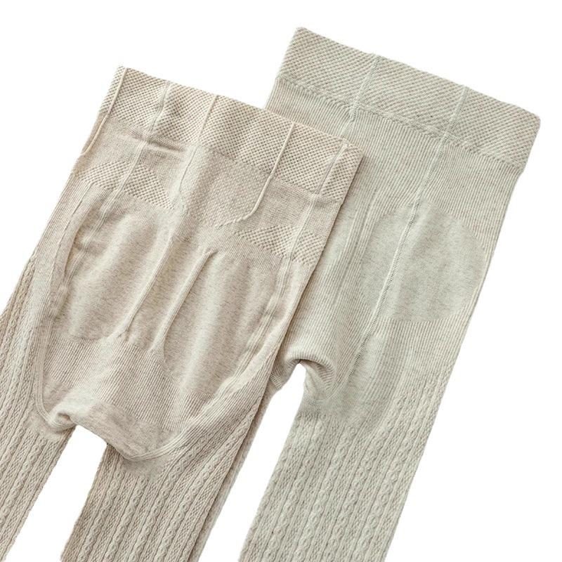 Women's Japanese Retro Cable Knit Fleece-Lined Stirrup Leggings - Autumn/Winter Style White Pantyhose