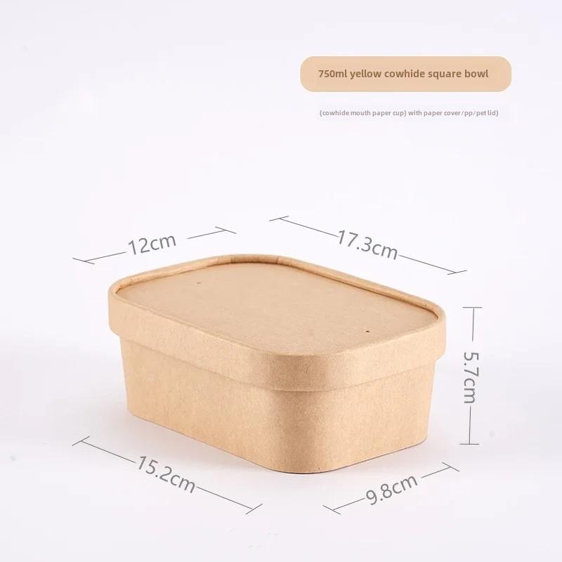 25pcs Food Grade Disposable Kraft Paper Lunch Box Rectangular Takeout Paper Bento Box Light Salad Lunch Box