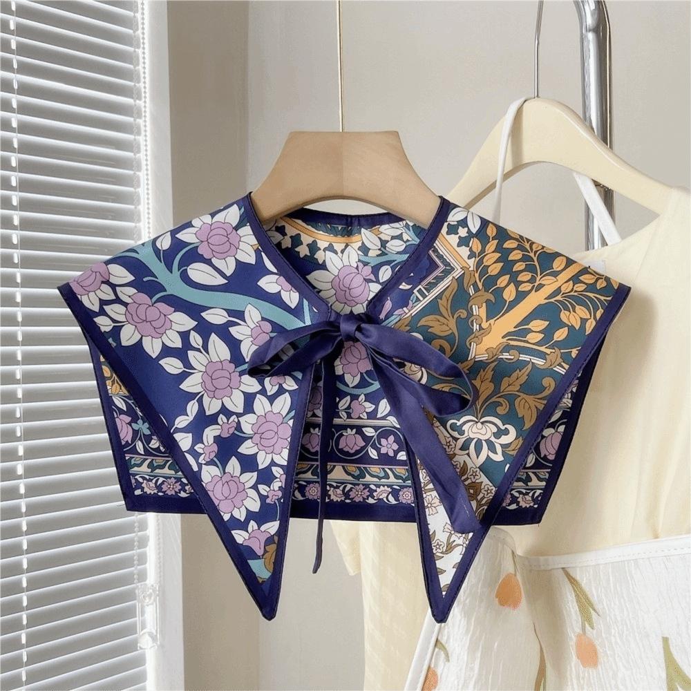 Floral Pattern Fake Collar Shawl Print Vintage Poncho Cape Detachable Fake Collar Capelet  Female