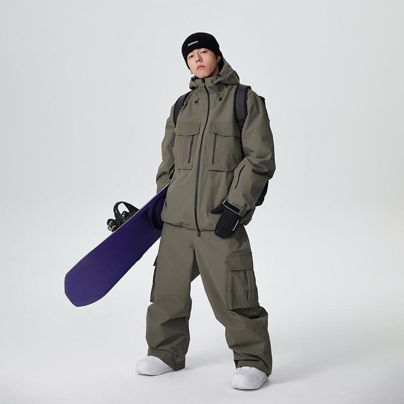 Tuta da Sci per Uomo e Donna Antivento da Esterno Ampia Tuta da Neve Impermeabile Traspirante Vestibilità Larga Calda Tuta da Snowboard Set Giacca da Sci e Pantaloni con Cappuccio