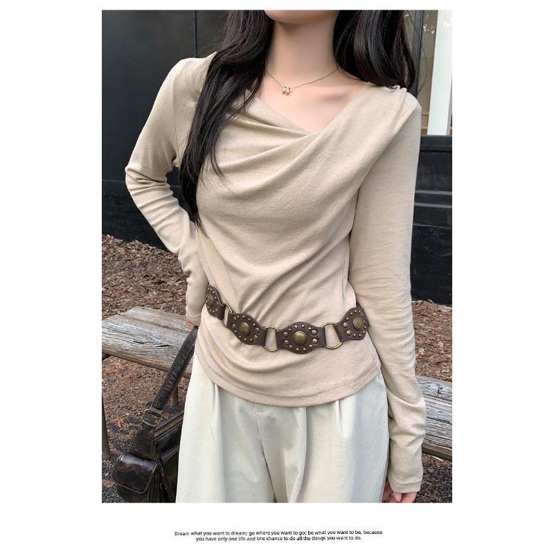 Women S Long Sleeve Off Shoulder Knit Top Slim Fit Autumn Winter Inner Wear