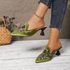 Fashion Satin Embroidered Flower Stiletou Slippers Autumn New Pointed Toe Deep Mouth Slip-on Non-Slip Heels