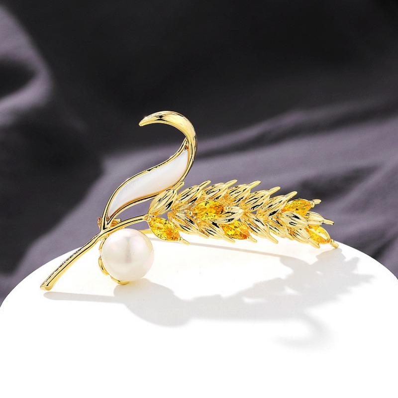 Japanese and Korean Pearl Wheat Ear Brooch, Women's Design Sense, Elegant Brooch Accessory, Exquisite Suit, Suit Corsage