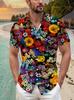 Herren-Freizeithemd mit lebendigen Blumenprints - Kurzärmeliges Knopfdesign, geeignet für Outdoor- und Freizeitkleidung im Sommer, perfekt für den Alltag