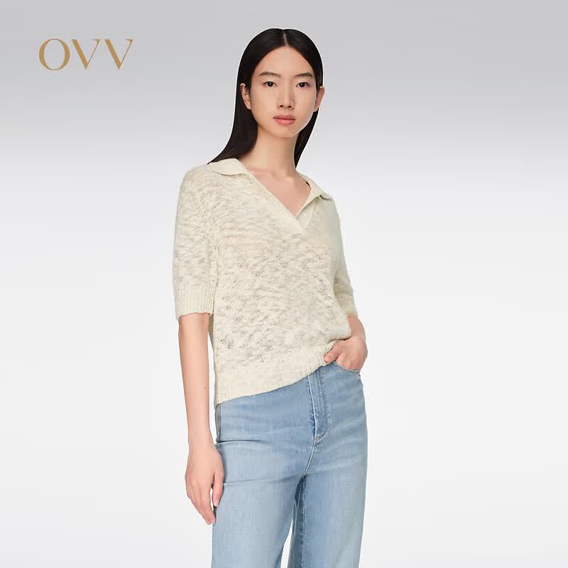 OVV Women s 3D Floral Polo Knit Top M