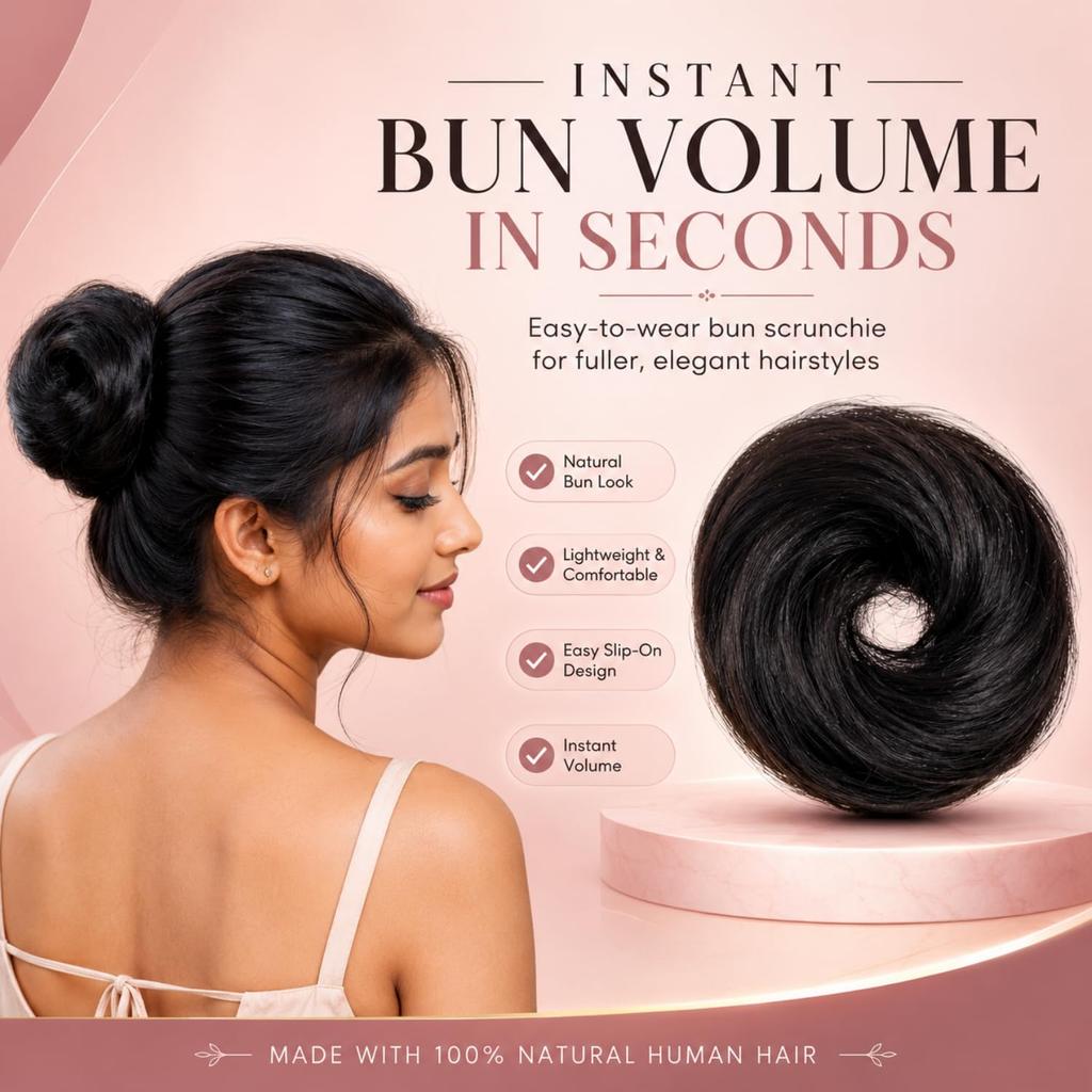 Lavish Locks Messy Bun Scrunchie Hair Extension for Women & Girls- 100% Natural Real Human Hair Juda Bun | Hair Bun Accessories for women- Trendy