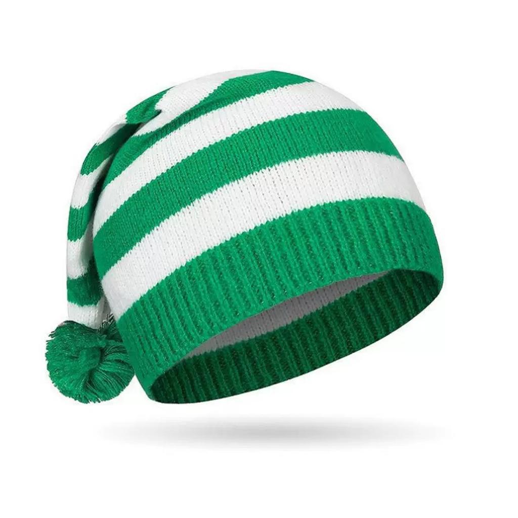 Christmas Striped Wool Knit Drawstring Hat Christmas Gift
