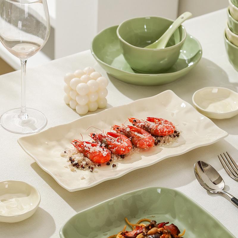 Ceramic Tableware Light Luxury Nordic Style Bowls, Spoons, Household Cream Housewarming Simple Rice Plate Set Light Luxury Style