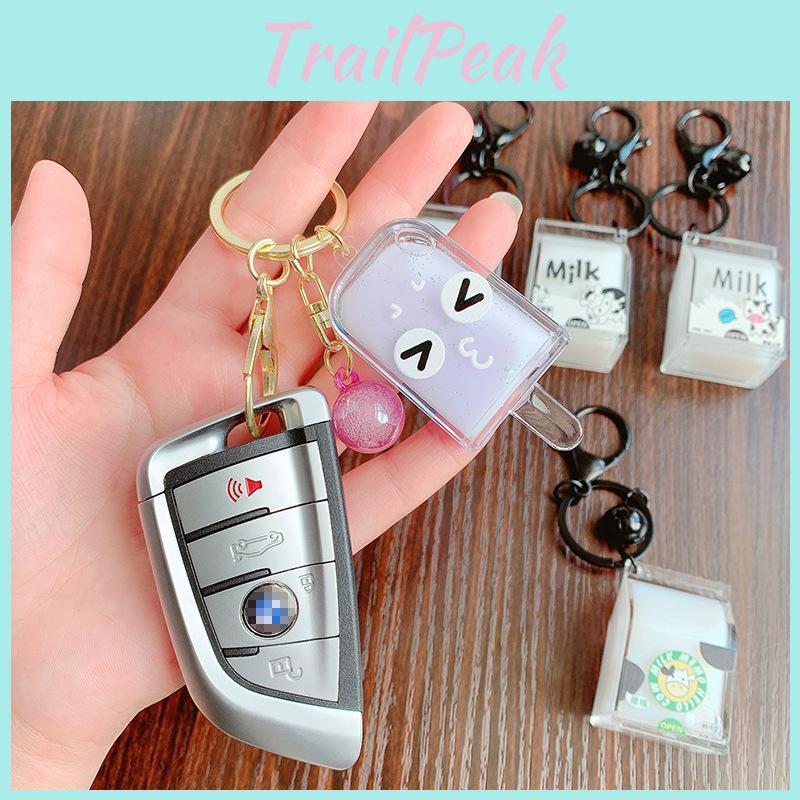 Lovely Floating Pig In Milk Acrylic Keychain With Stylish Bell Great For Gifts