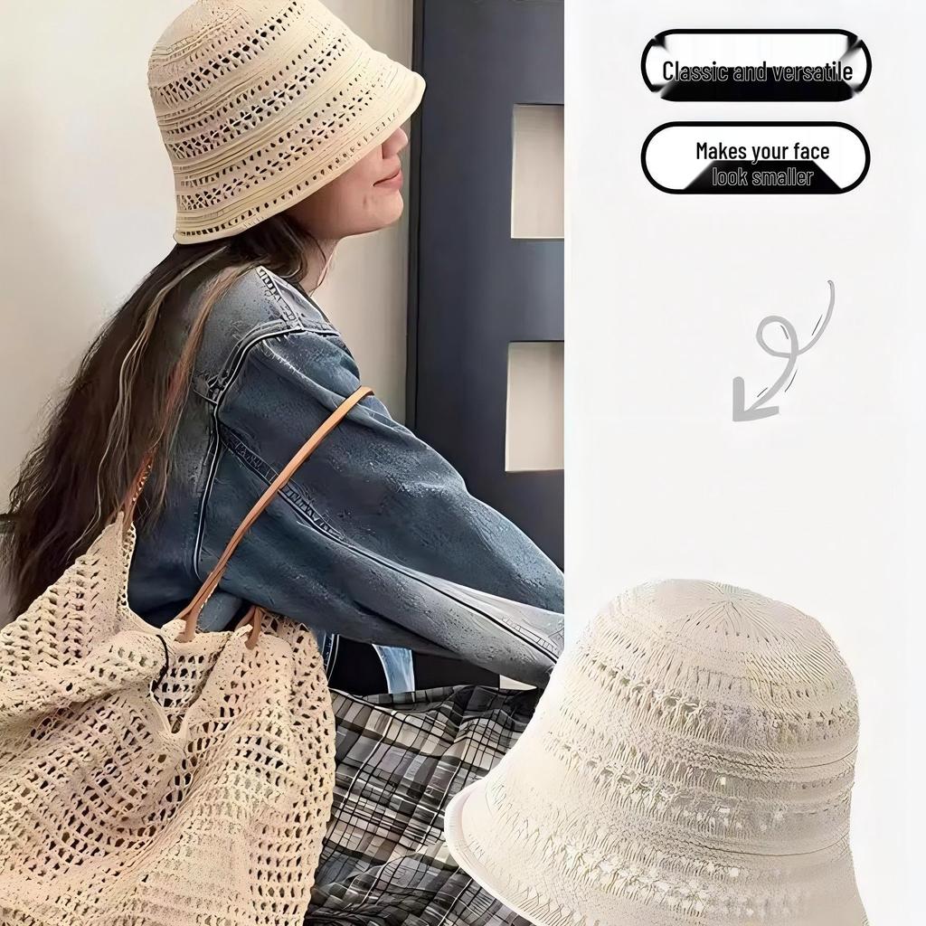 Women's Lightweight Knitted Fisherman Bucket Hat - Breathable, Hollow Design for Spring & Summer