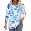 Women's Fashion Casual Floral Print Round Neck T-shirt Top With Seven Cuff Sleeves
