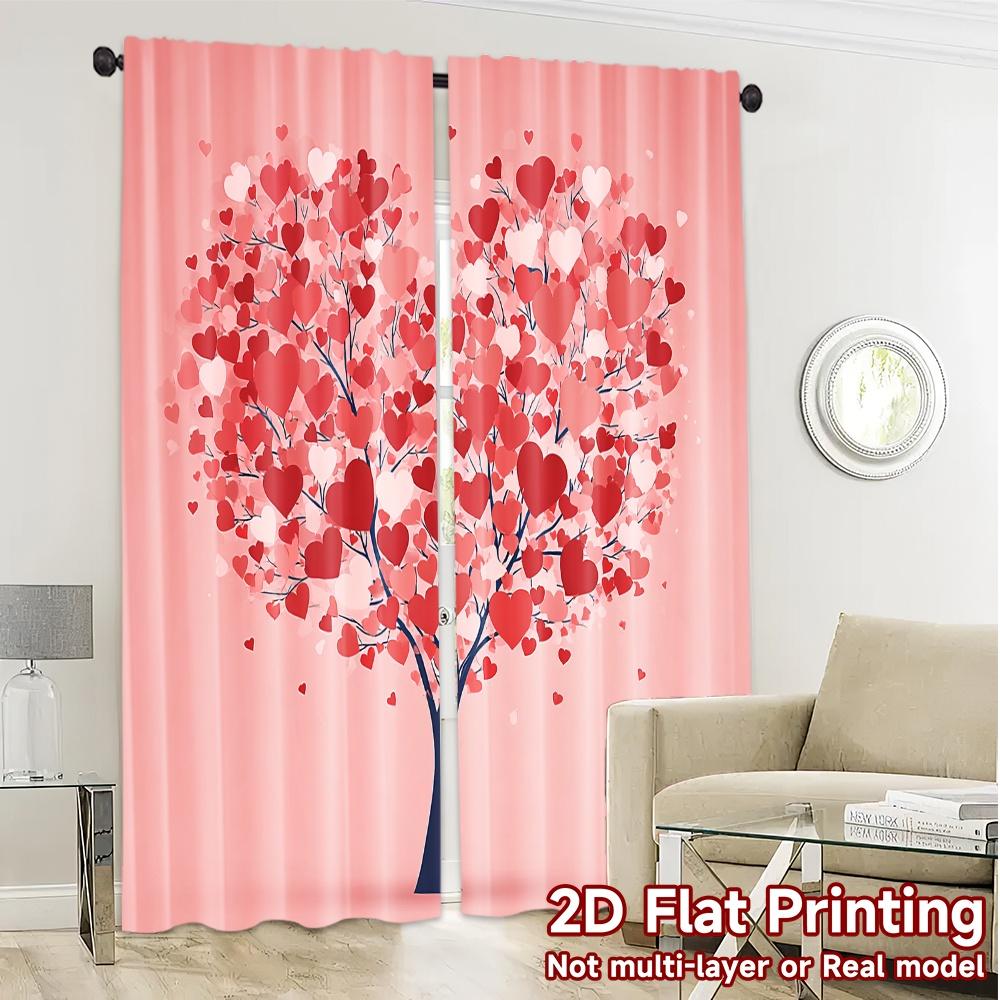 2D Flat Printing  JIT 2pcs   Curtains (Without Rod) Heart Blossom Minimalist Modern Curtains Polyester Easy Install Curtains