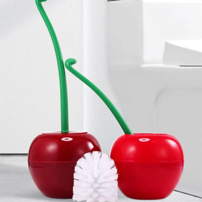 Kreativt Körsbärsformat Badrumstoalettborste Set Multifunktionell Golvstående Borste Utan Döda Vinklar Borste