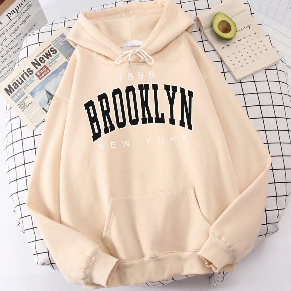 

Women Long Sleeve Hoodie 1898 Brooklyn New York Print All-Match Casual Clothing Fashion Quality Sweatshirts Vintage Harajuku Clothes