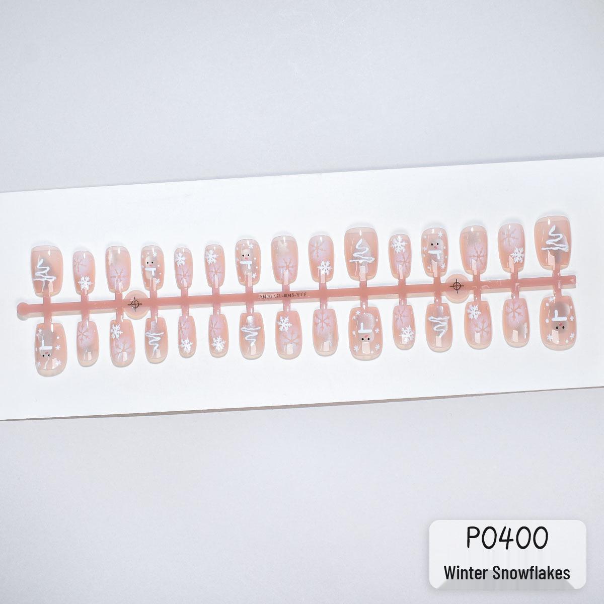 Winter Snowflake & Snowman Wearable Nail Tips with Cat Eye Crystal - 30-Piece Set